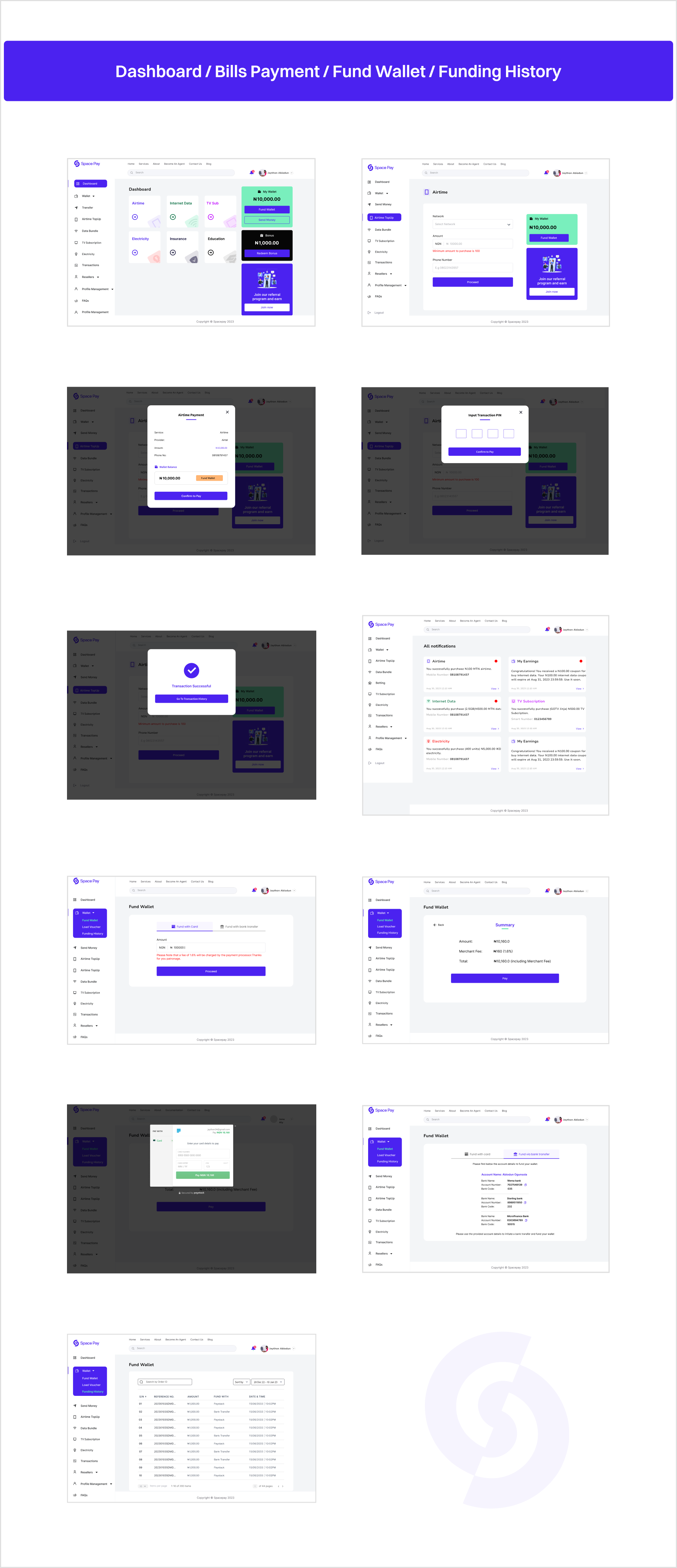 Web App Screens